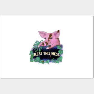 Bless this mess funny pink pig quote Posters and Art